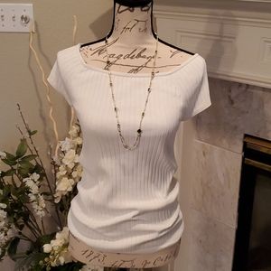 Ann Taylor off shoulder cream ss sweater, Sz Med
